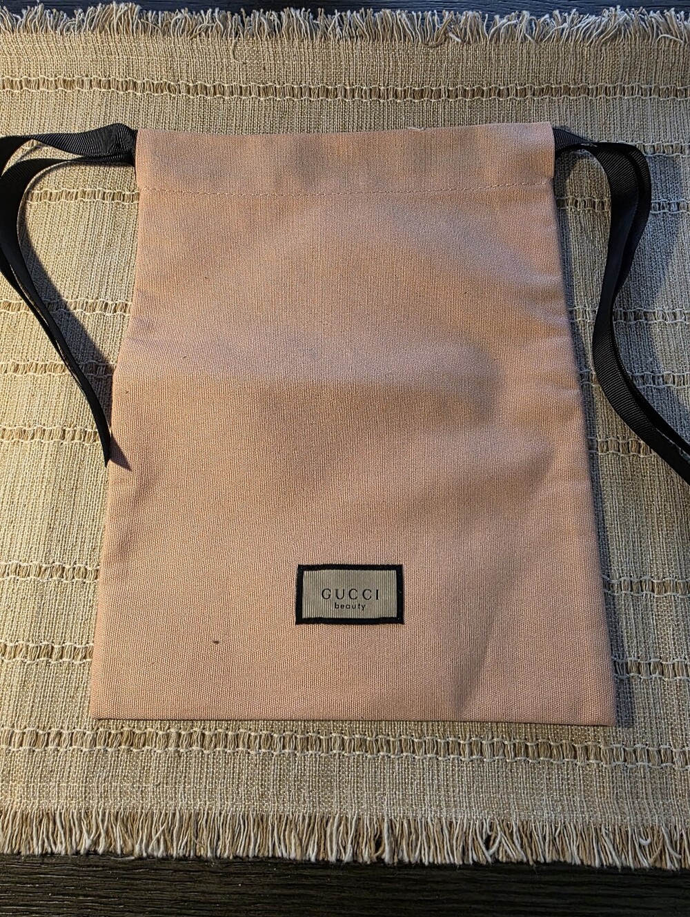 Gucci Pink Canvas Drawstring Toiletry Pouch with Black Ribbon